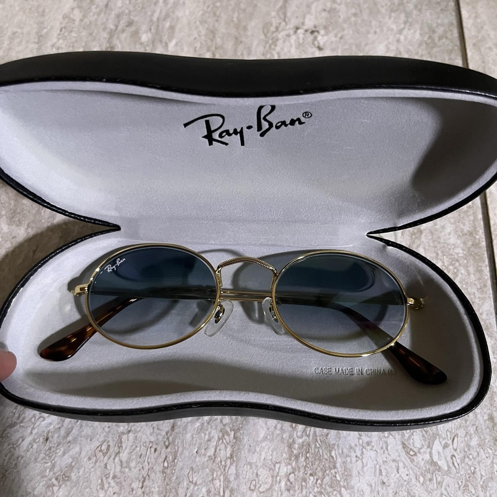 Ray-Ban Sunglasses Mens Gold Blue Gradient Oval Metal RB3547N Tortoise Italy